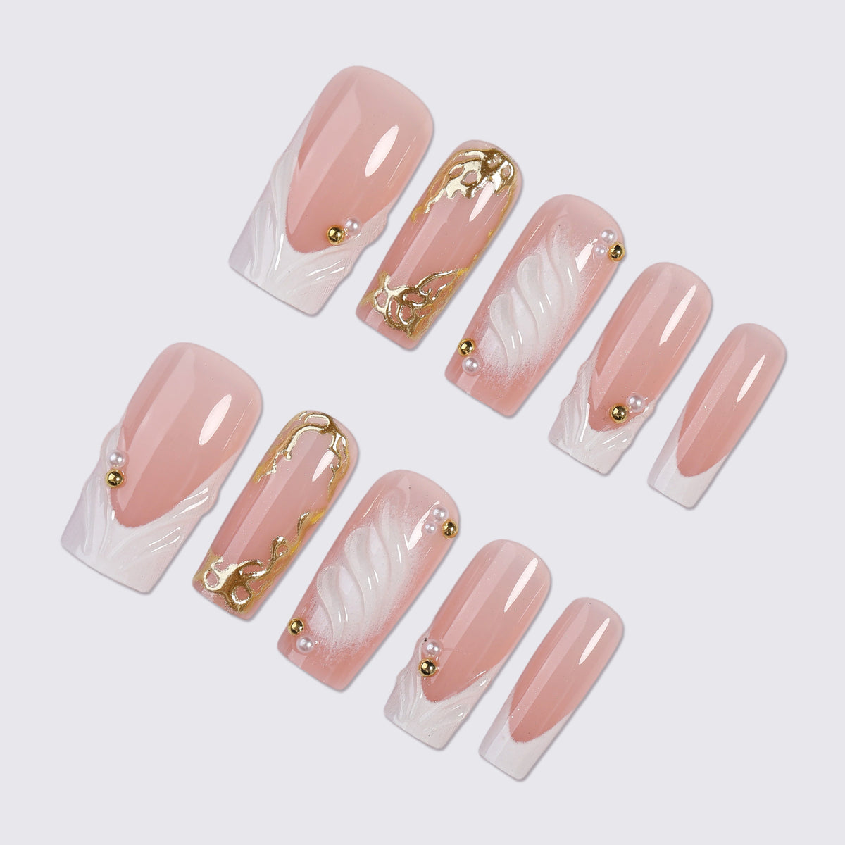 Decorative Press-On Nail Art Set with Elegant Gold Accents Acalora