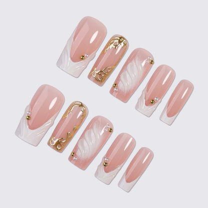 Decorative Press-On Nail Art Set with Elegant Gold Accents Acalora