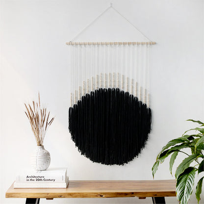 Decorative wall art with wooden beads and thread pendulum