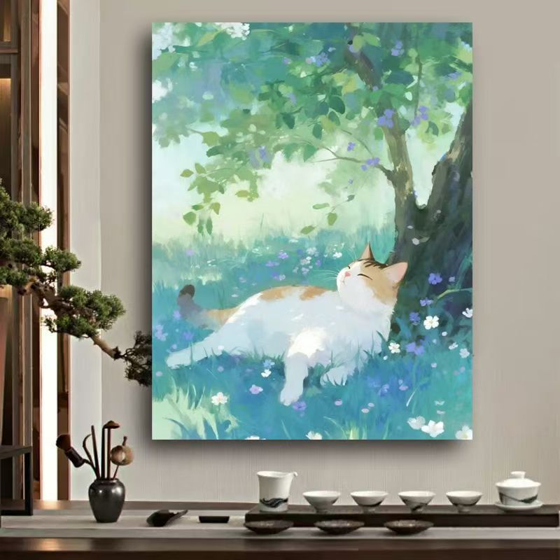 Whimsical Cat Watercolor Wall Art