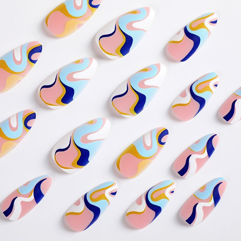 Artificial nails with modern wave-shaped design Acalora
