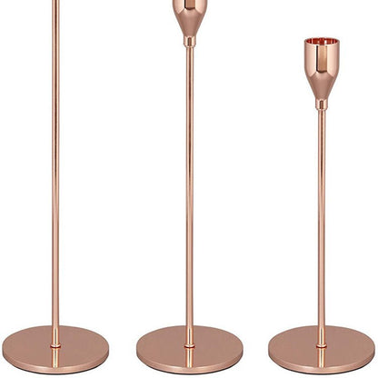 Modern Minimalist Taper Candle Holder Set with Polished Metal Finish Acalora