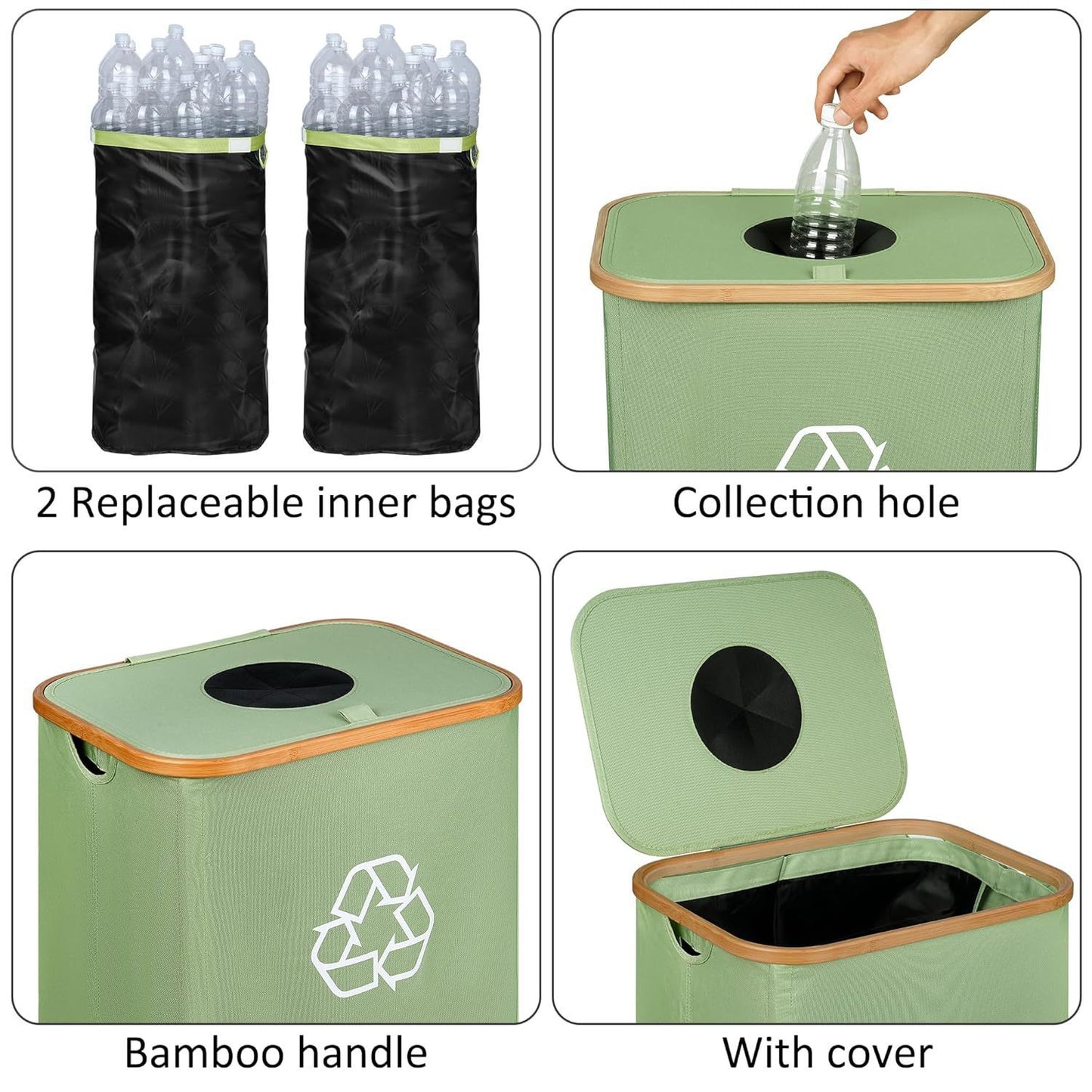 Elegant recycling bin with removable lid and compartments Acalora