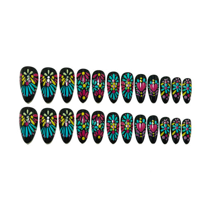 Artificials nails with colorful flower pattern Acalora