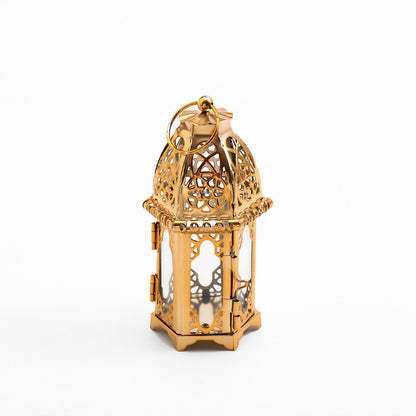 Intricate Cutwork Metal Tealight Lantern with Hinged Glass Panels Acalora
