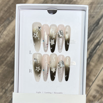 Artistic Stiletto Press-On Nail Set with Decorative Rhinestones Acalora