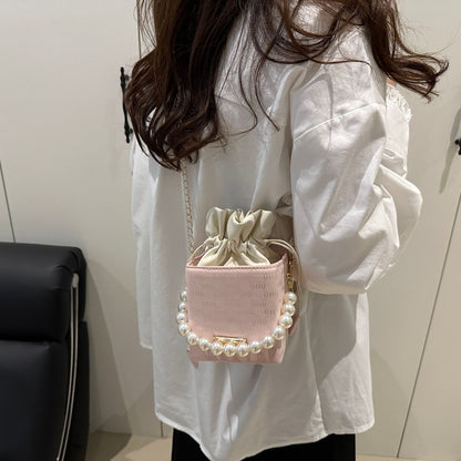 Elegant Pearl-Handled Mini Bucket Bag Acalora