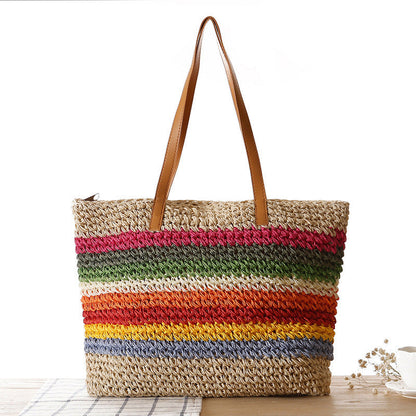 Handwoven raffia tote bag with colorful stripes Bowlift