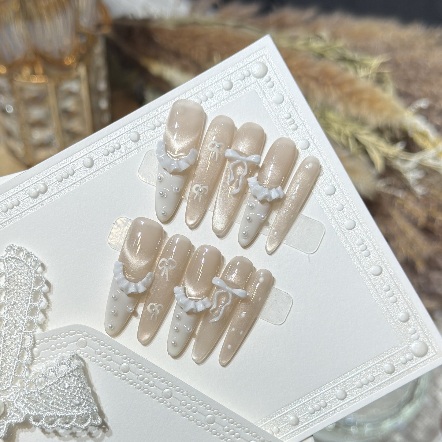 Elegant Press-On Nail Set with Ruffled Accents Acalora