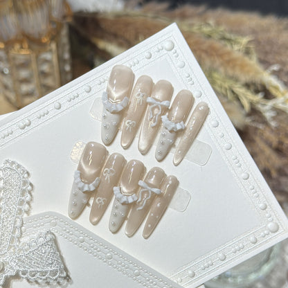 Elegant Press-On Nail Set with Ruffled Accents Acalora