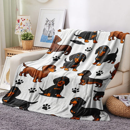 Soft Cartoon Dachshund-Themed Fleece Blanket