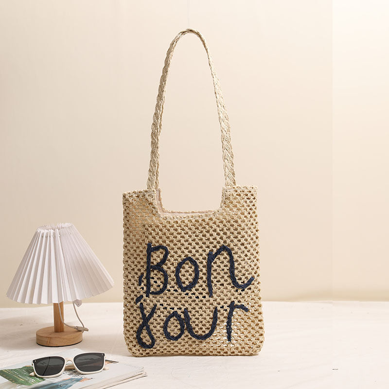 Women's Handmade Basket Bag with Fancy Lettering Karnz