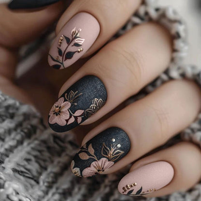 Professional Press-On Nail Set with Elegant Floral Design Acalora