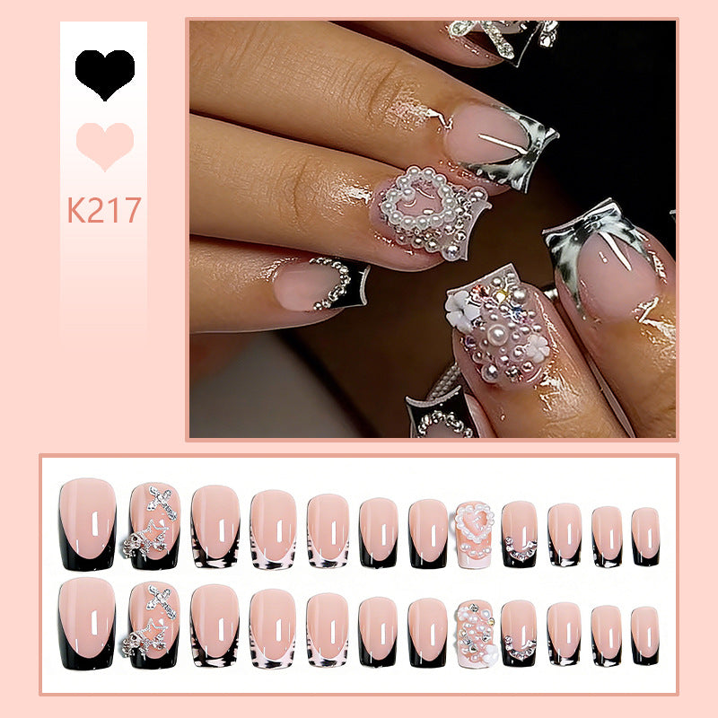 Artificial nail set with detailed 3D beads and glamorous design Acalora