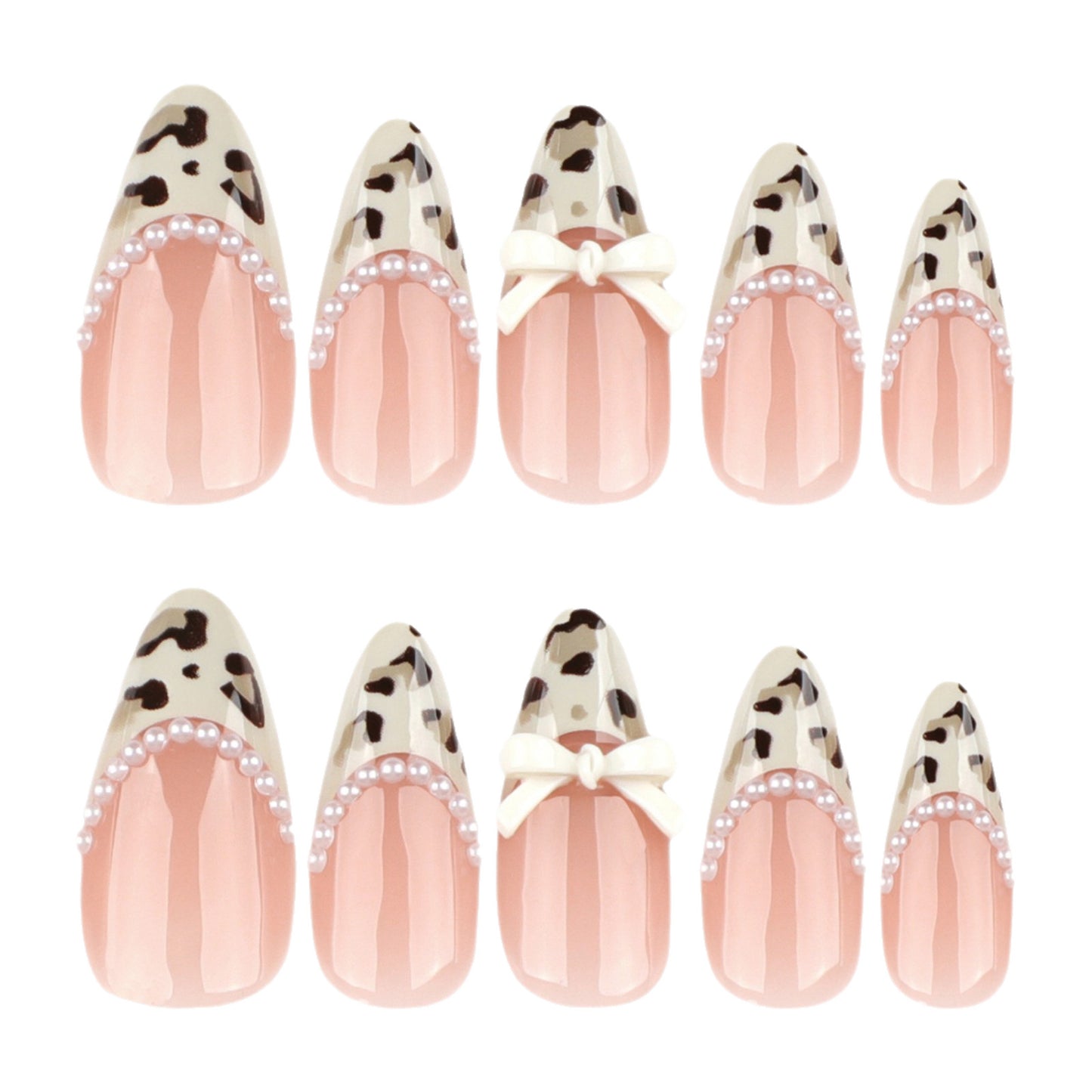 Artistic Press-On Nail Set with Bow and Animal Print Acalora