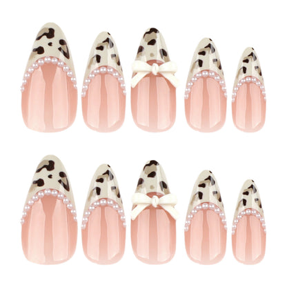 Artistic Press-On Nail Set with Bow and Animal Print Acalora