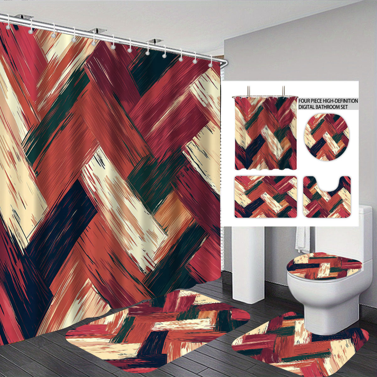 Bold Brushstroke Pattern Four-Piece Bathroom Set