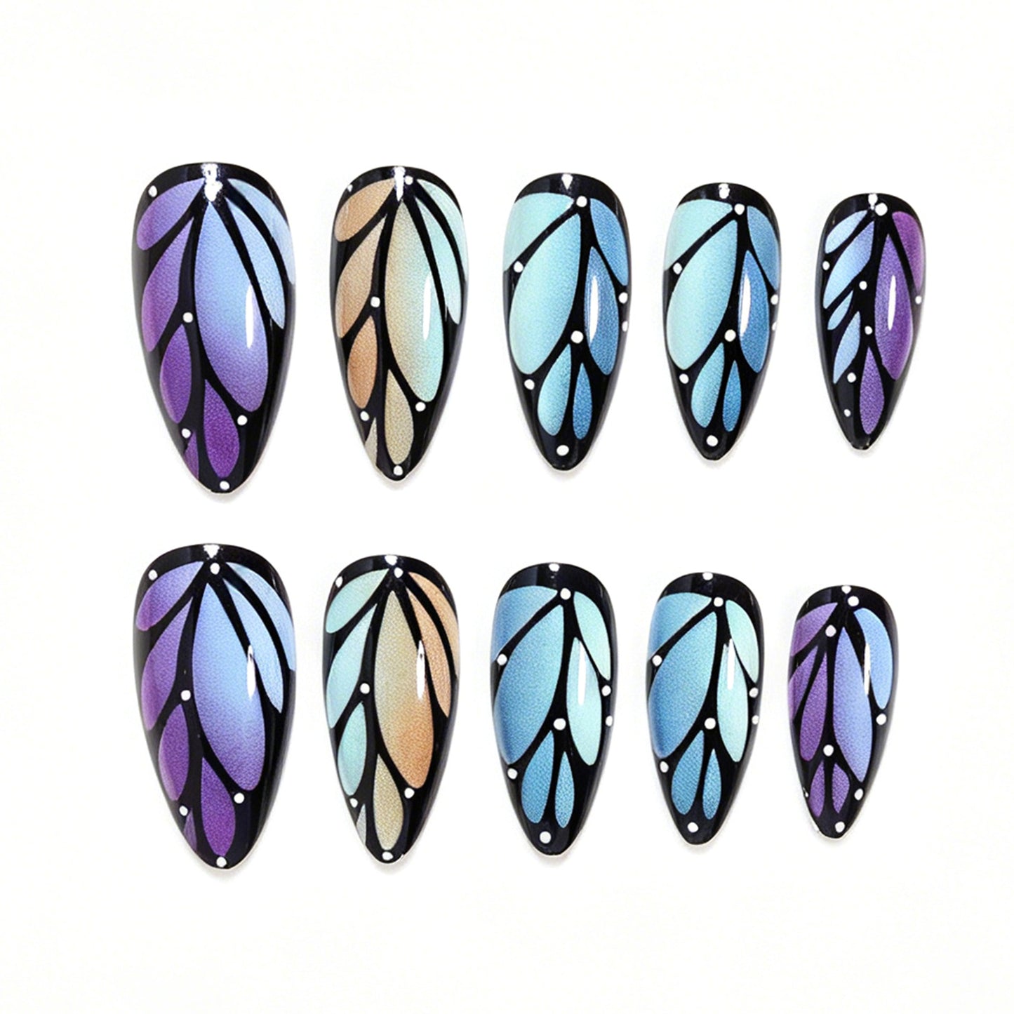 Artistic Stiletto Nail Art Set with Leaf Patterns Acalora