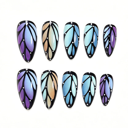 Artistic Stiletto Nail Art Set with Leaf Patterns Acalora