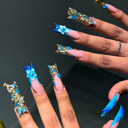 Artistic 3D Decorative Press-On Nails with Gemstone Accents Acalora