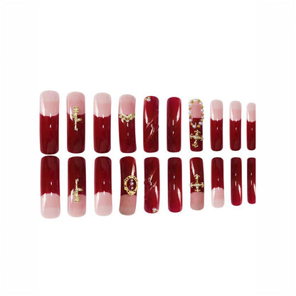 Elegant Press-On Nail Art with Gold Embellishments Acalora