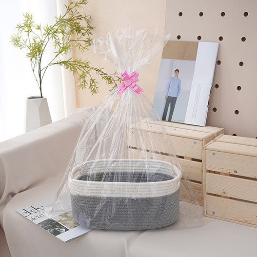 Natural storage basket with ribbons Acalora