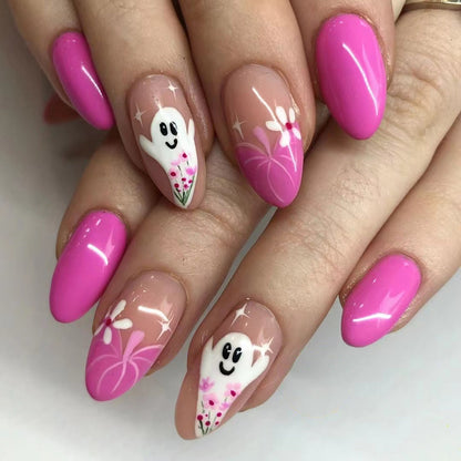 Artificial nail set with charming ghost and flower motifs Acalora