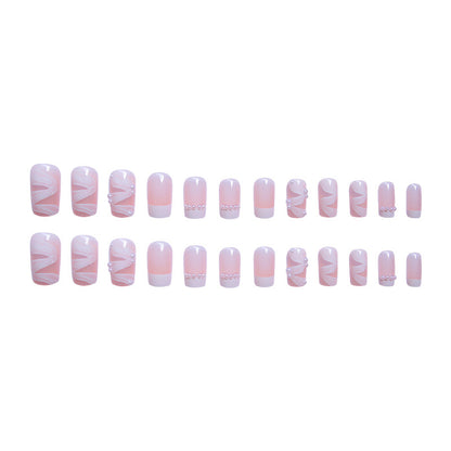 Elegant artificial nail set with stylish wave pattern and pearl accents Acalora