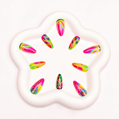 Artistic Neon Feather Nail Art Acalora