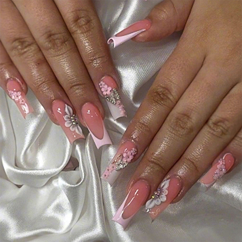 Floral Embellished Press-On Nails Set Acalora