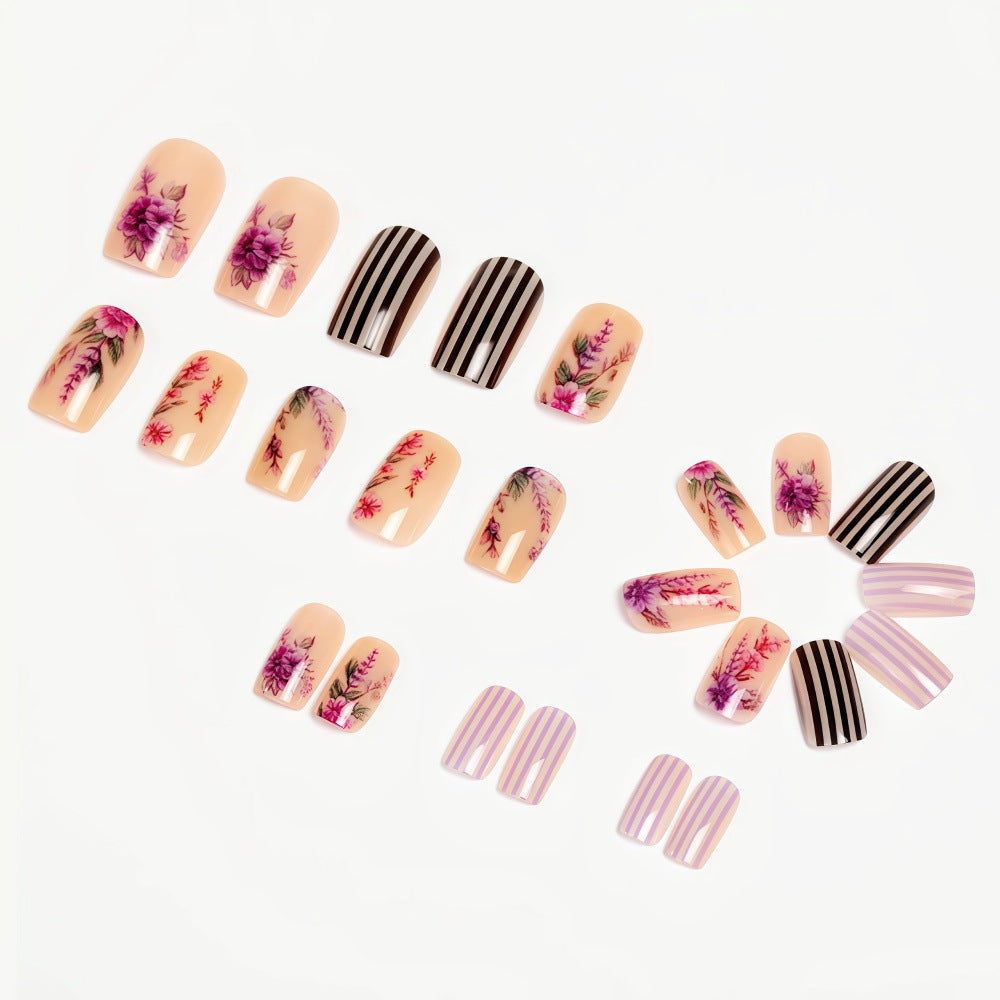 Artificial nails with floral and striped designs Acalora