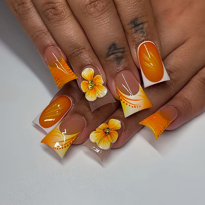 Decorative Press-On Nail Art Set with 3D Floral Accents Acalora