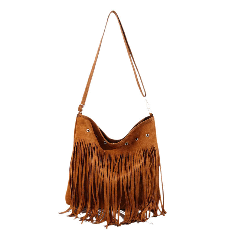 Suede Fringe Shoulder Bag Acalora
