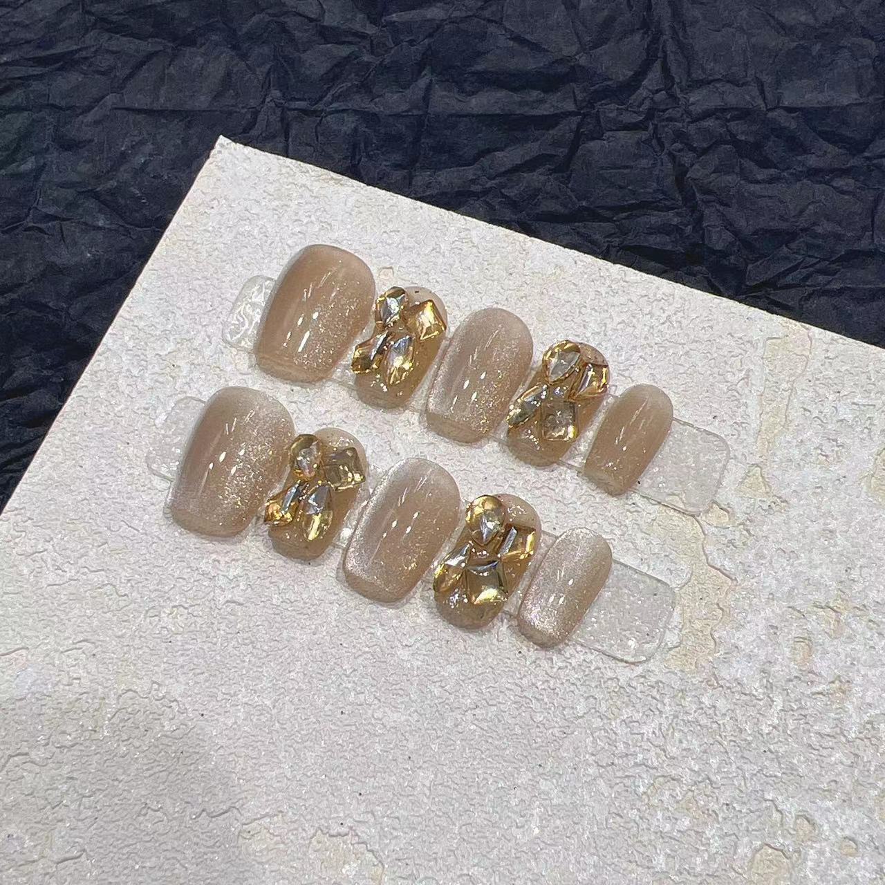 Premium Decorative Press-On Nail Set with Shimmering Gemstone Accents Acalora
