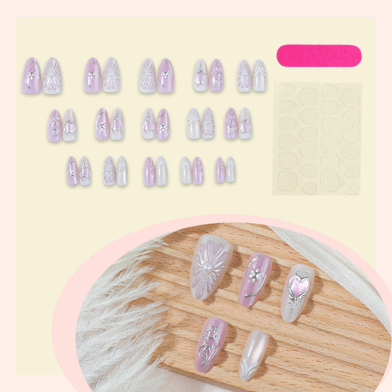 Decorative Press-On Nail Art Set with Floral Accents Acalora