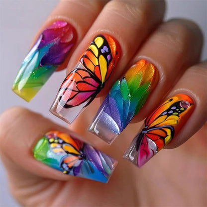 Artificial nails with colorful butterfly design Acalora