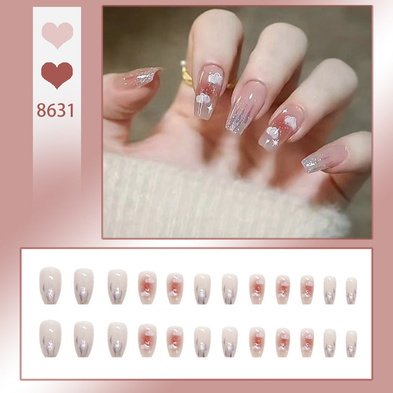 Artificial nail set with floral design and glitter accents Acalora