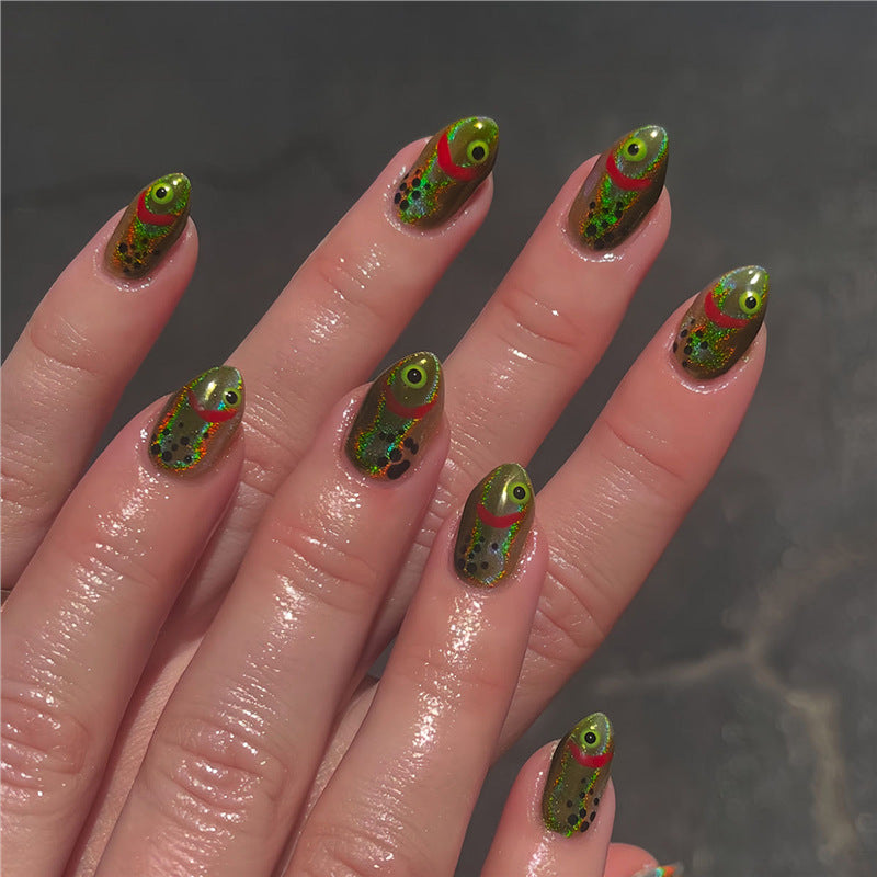 Fashionable Matte Finish Press-On Nails with Metallic Stripes Acalora