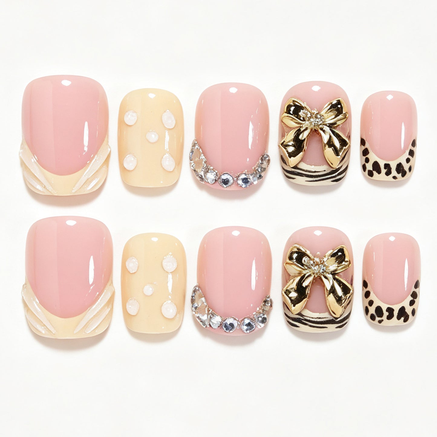 Artistic Press-On Nail Art Set with Decorative Accents Acalora