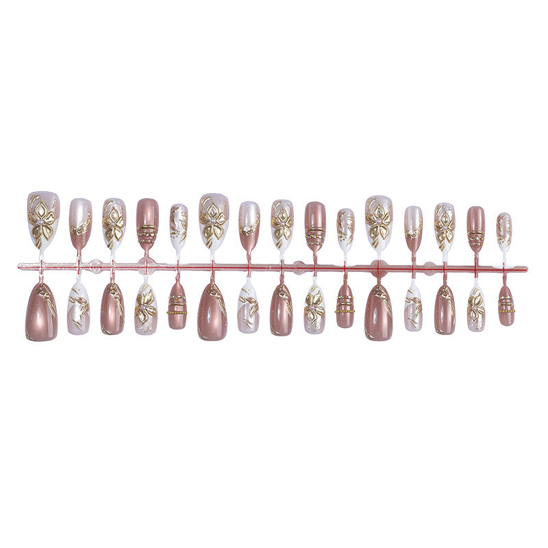 Artistic Press-On Nail Art Set with Elegant Floral Accents Acalora