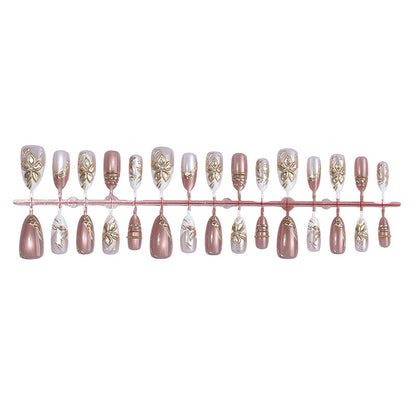Artistic Press-On Nail Art Set with Elegant Floral Accents Acalora