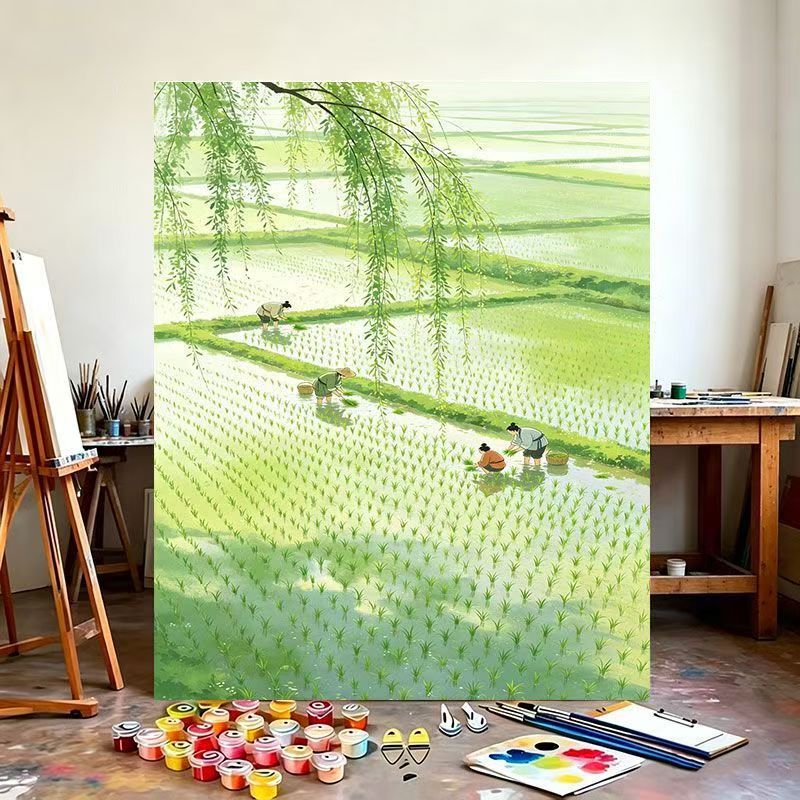 Rice Field Landscape Canvas Art