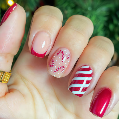 Festive Candy Cane Press-On Nail Art Set Acalora
