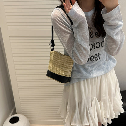 Woven Straw and Leather Crossbody Bag Acalora