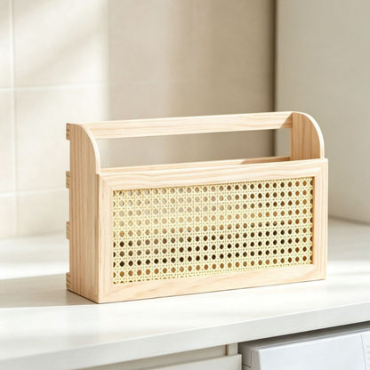 Stylish storage box made of wood and rattan Acalora