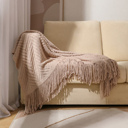 Unisex Textured Fringe Throw Blanket