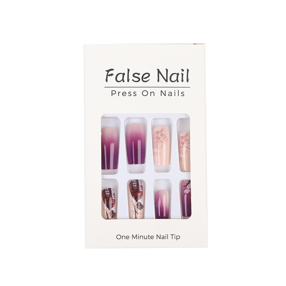 Elegant Artificial Nails Set with Ombre Design and Artistic Accents Acalora