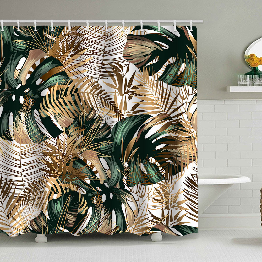 Tropical Leaf Print Shower Curtain