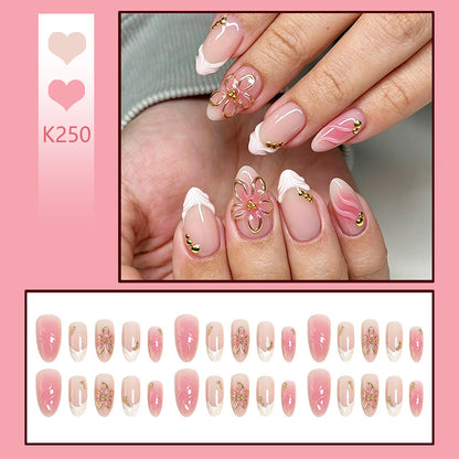 Nail set with elegant floral and glitter elements Acalora