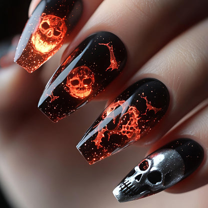 Artistic Skull & Flames Nail Art Designs Acalora